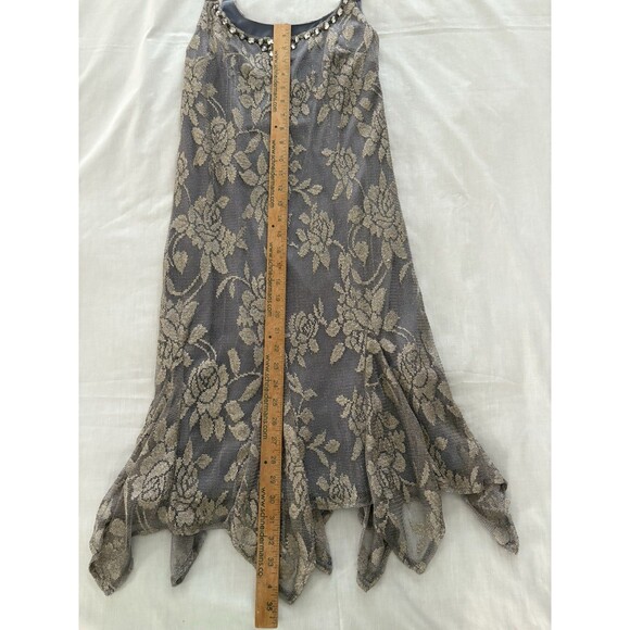 Y2K Lace Midi Dress Sz 6 Gray Gold Metallic Whimsigoth Fairy Grunge Babydoll * - Picture 11 of 16